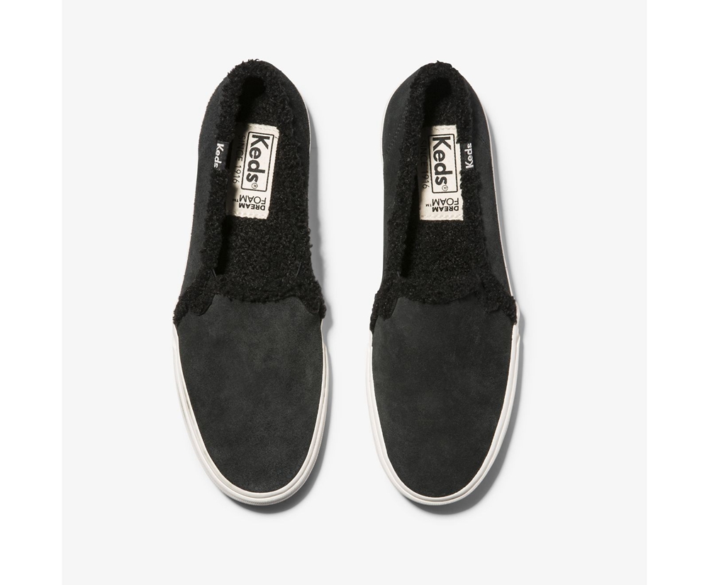 Slip On Γυναικεια - Keds Double Decker Suede Faux Shearling - Μαυρα - ELQGT4256